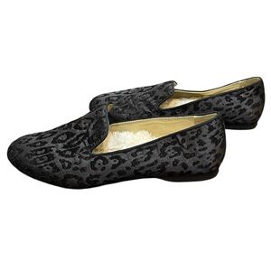Birdies The Starling Black Leopard Loafer Flat Quilted faux-fur lining Sz 8